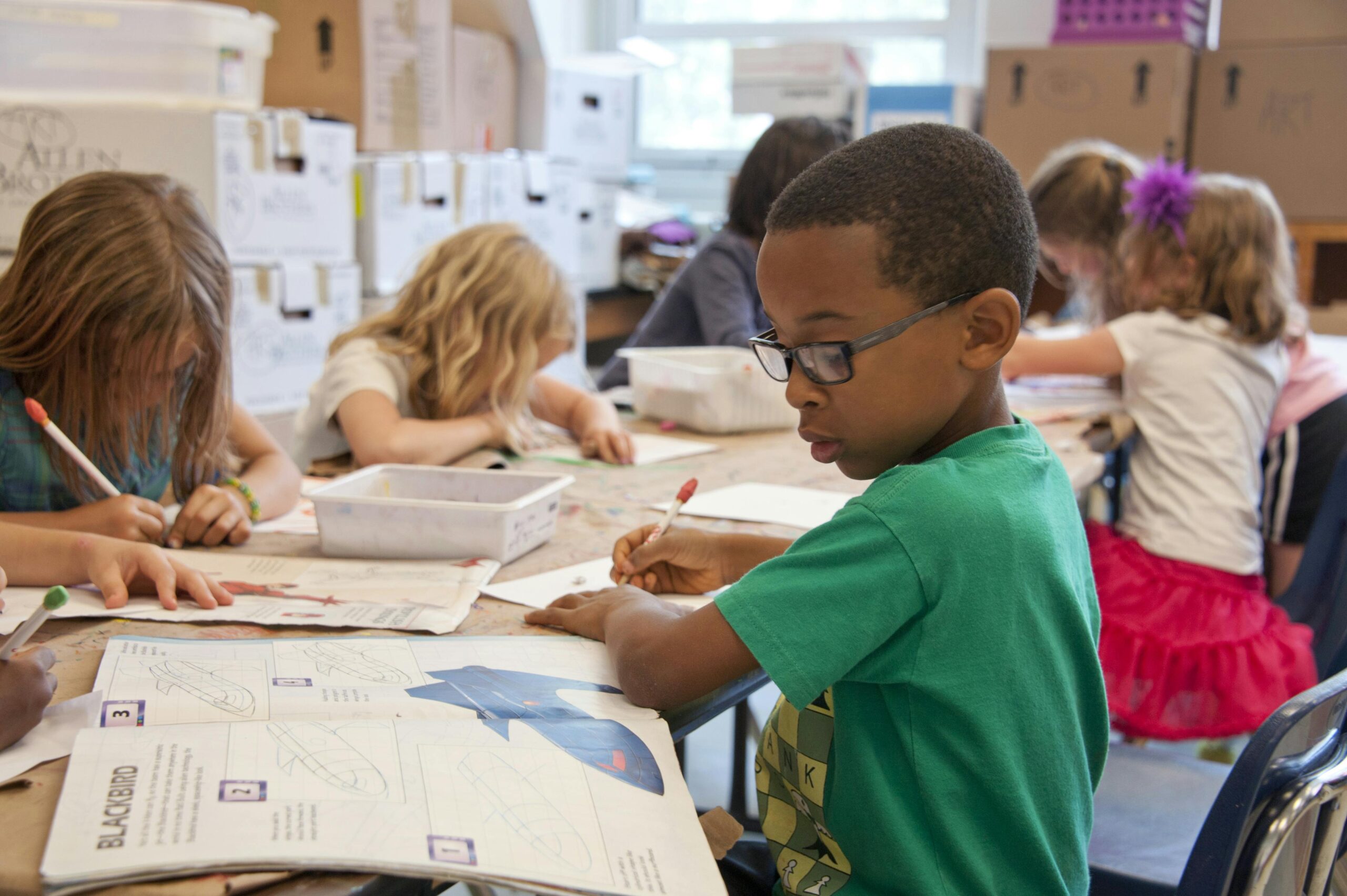 students working at a table